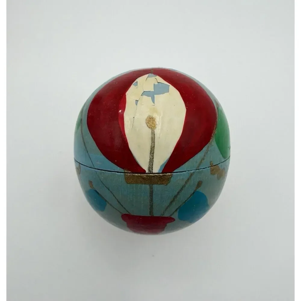 Nesting Doll Style Hot Air Balloon Santa & Sleigh Hand Painted Christmas Decor